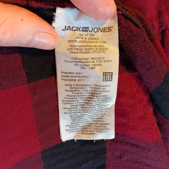 Jack & Jones Red Black Buffalo Plaid Button Down Long Sleeve Shirt Men's Size L - Picture 10 of 16